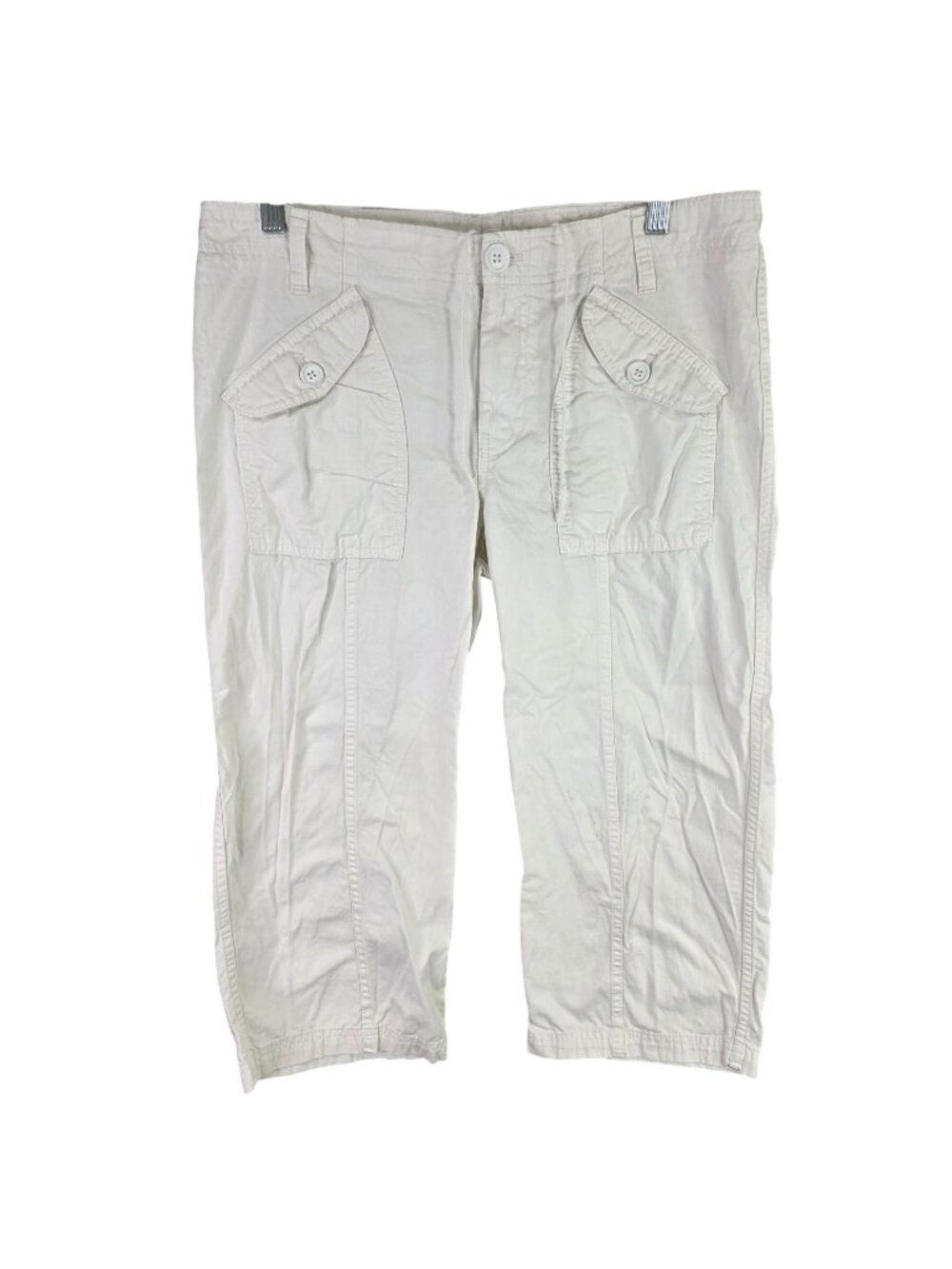 Womens Gap White Cargo Capri Pants 100% Cotton Button Pocket Details Size 10